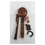 Tribal art, includes wooden double flute 13",