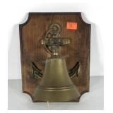 Brass anchor bell on wood plaque, 9x12