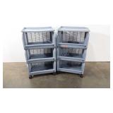 Two rolling storage bin stacks, both have three