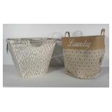 Canvas and metal laundry baskets. These measure