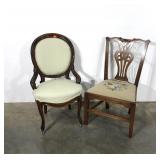 Two early chairs, parlor chair with round seat