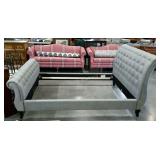 Queen size upholstered sleigh bed.  Needs some