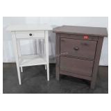 Two side accent tables, white with drawer