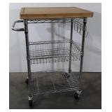 Trinity metal wire kitchen cart with bamboo top