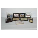Four framed pictures with a metallic finish and