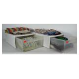2 sterlite stackable drawers with fabric scraps