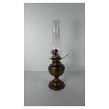 Brass oil lamp with glass top, marked made in
