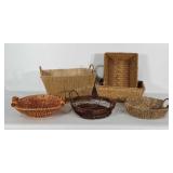 Basket lot. 3 round shallow baskets and 3 storage