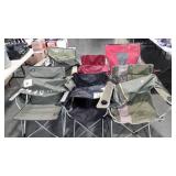 Six folding camp chairs, with five bags