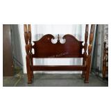 Queen size bed, four poster, missing one finial,