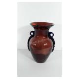 Plum art glass vase with applied handles, 10.5"