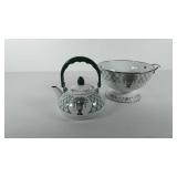 Enamelware, includes teapot and strainer