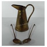 Brass pitcher and utensils, pitcher: 10.5"