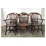 Six dining chairs, mis-matched group of three