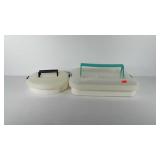 Two cake carriers and one metal rack, 12.5" and