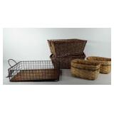 Basket group, includes wire basket with wooden
