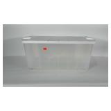 Rubbermaid storage tote with lid.  Measures