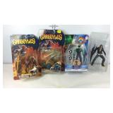 Four action figures, Gargoyles , Reboot etc