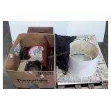 Skid lot, large lamp shade, mirror, records,