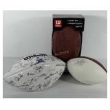 Three signed footballs, one in boxes, signatures