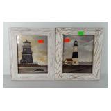 Two framed light house prints, 11.5" x 13.5"