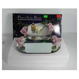 Porcelain Rose mirrored vanity tray with box