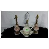 Three table lamps, need shades, needs cleaning