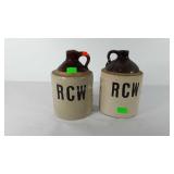 Two stoneware whiskey jugs, 10", both need