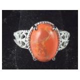 Size 10 Orange turquoise ring platinum bond brass