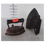 Two Early Clothing Irons. Cast flat Iron, and