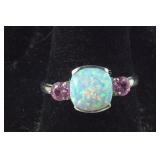 Size 7 Sterling lab created milky opal and lab