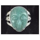 Size 7 Amazonite carved face platinum bond 7.60 ct