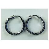 Simulated blue spinel inside out Silvertone hoop