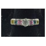 Sterling Silver Multicolored Gemstone Ring Size