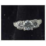 Sterling Silver 3-Stone CZ Eng Style Ring, 2.8