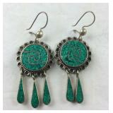 Sterling Silver Inlaid Green Turquoise Dangle