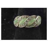 Sterling Silver Jade & Marcasite Band, 4 grams,