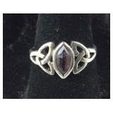 Sterling Silver Celtic Amethyst Ring, 3.2 grams,