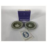 Wedgwood two sage round trays, 4" with box, 0069
