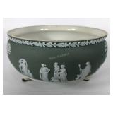 Wedgwood teal dipped three footed bowl, 7" x 3