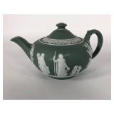 Wedgwood green dip tea pot, WME 5" x 8 1/2", 0236