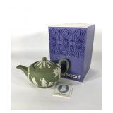 Wedgwood sage tea pot, 5" x 9" with box, 0021
