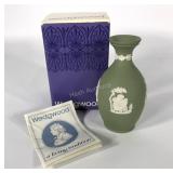 Wedgwood sage bud vase, 5" with box, 0005