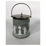 Wedgwood sage dip biscuit barrel with silver