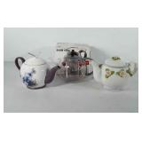 Three teapots, includes two ceramic telefloria