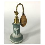 Wedgwood green dip perfume atomizer, 6" x 2 1/2",