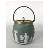 Wedgwood teal dip biscuit barrel with handle and