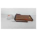 Kitchenwares, includes glass butter dish, fork