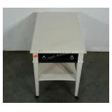 End table , single drawer, metal wheels, 27 x 16