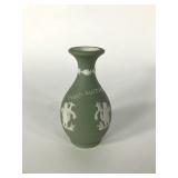 Wedgwood green dipped vase with cherubs,  5",